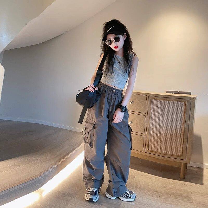 女童工装裤夏季2025新款童装儿童阔腿裤薄款女孩大童束脚裤子夏装