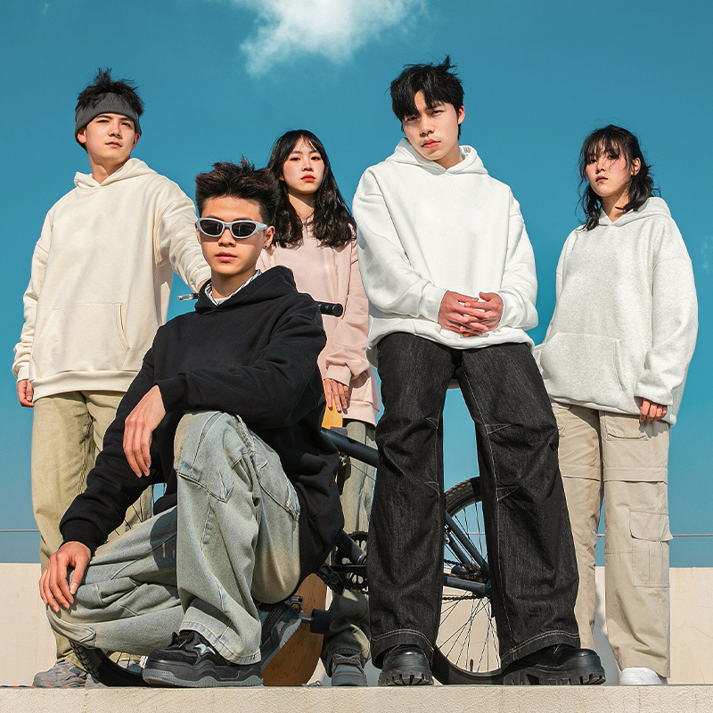 日系套头卫衣男2025新款今年流行爆款基础纯色宽松连帽衫外套情侣