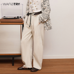 宽松通勤百搭休闲裤 wana 韩版 2025早春新款 try纯棉灰杏色弯刀长裤