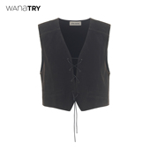 wana 咖色休闲百搭马甲外套女 try抽绳系带麂皮感马甲2025新款