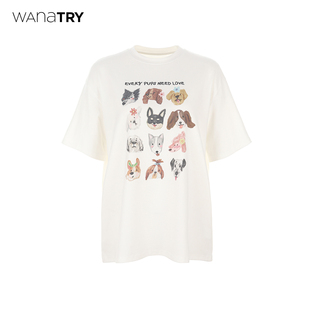 白色休闲百搭短袖 新品 女 try可爱小狗柔软T恤2026春季 wana