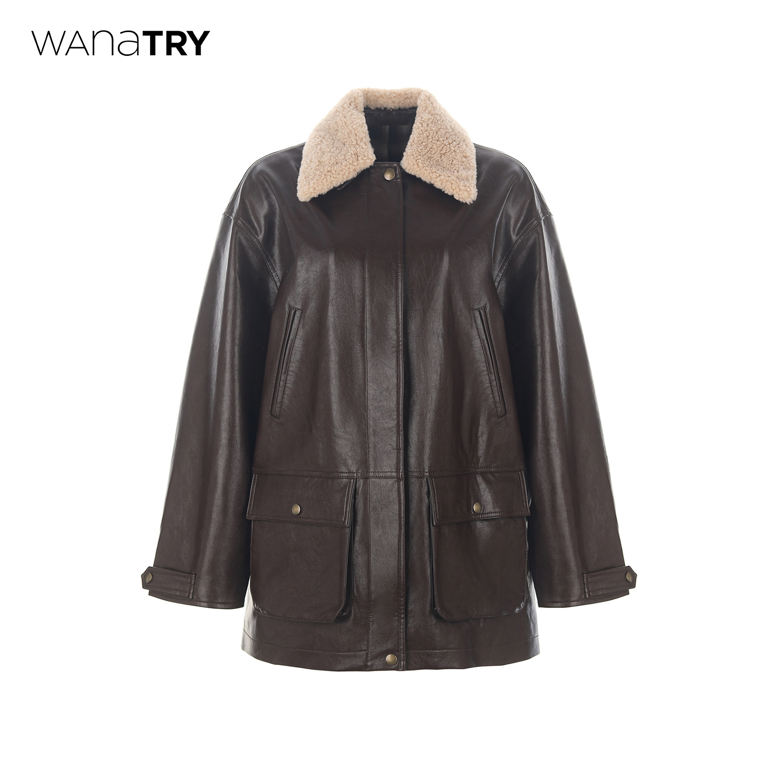 巧克力色巴恩风环保皮夹克