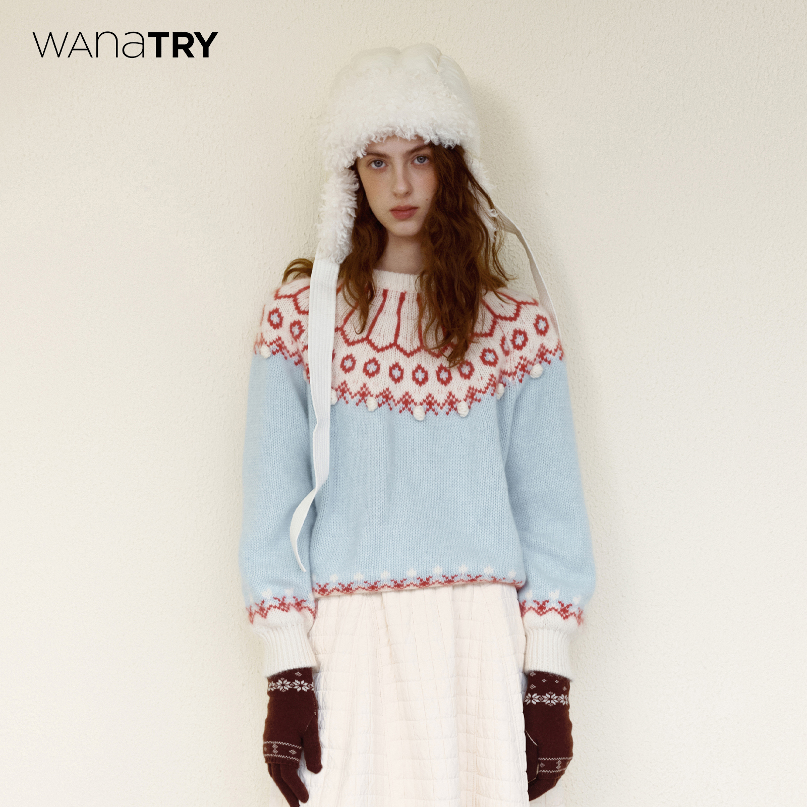wana try羊毛费尔岛球球装饰毛衣2025冬季新品韩系减龄休闲上衣女
