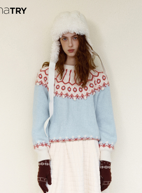 wana try羊毛费尔岛球球装饰毛衣2025冬季新品韩系减龄休闲上衣女
