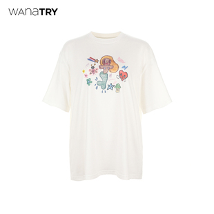 简约百搭短袖 新品 try100%棉手绘卡通人鱼小公主T恤2026春季 wana