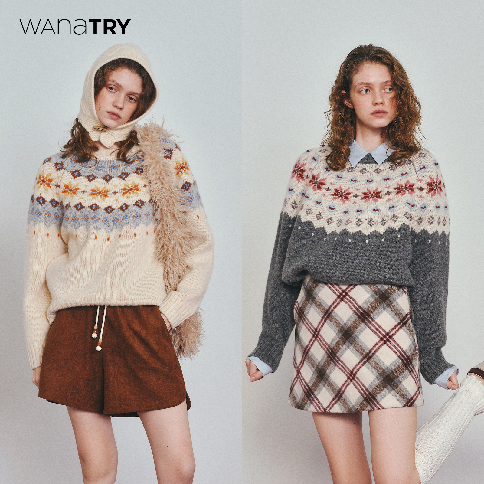 wanatry羊毛复古提花费尔岛毛衣