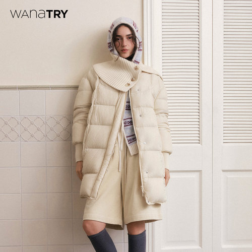wanatry90白鸭绒米白羽绒服女