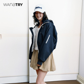 连帽外套新品 wana try冲锋感短款 藏青色设计感时髦休闲上衣女