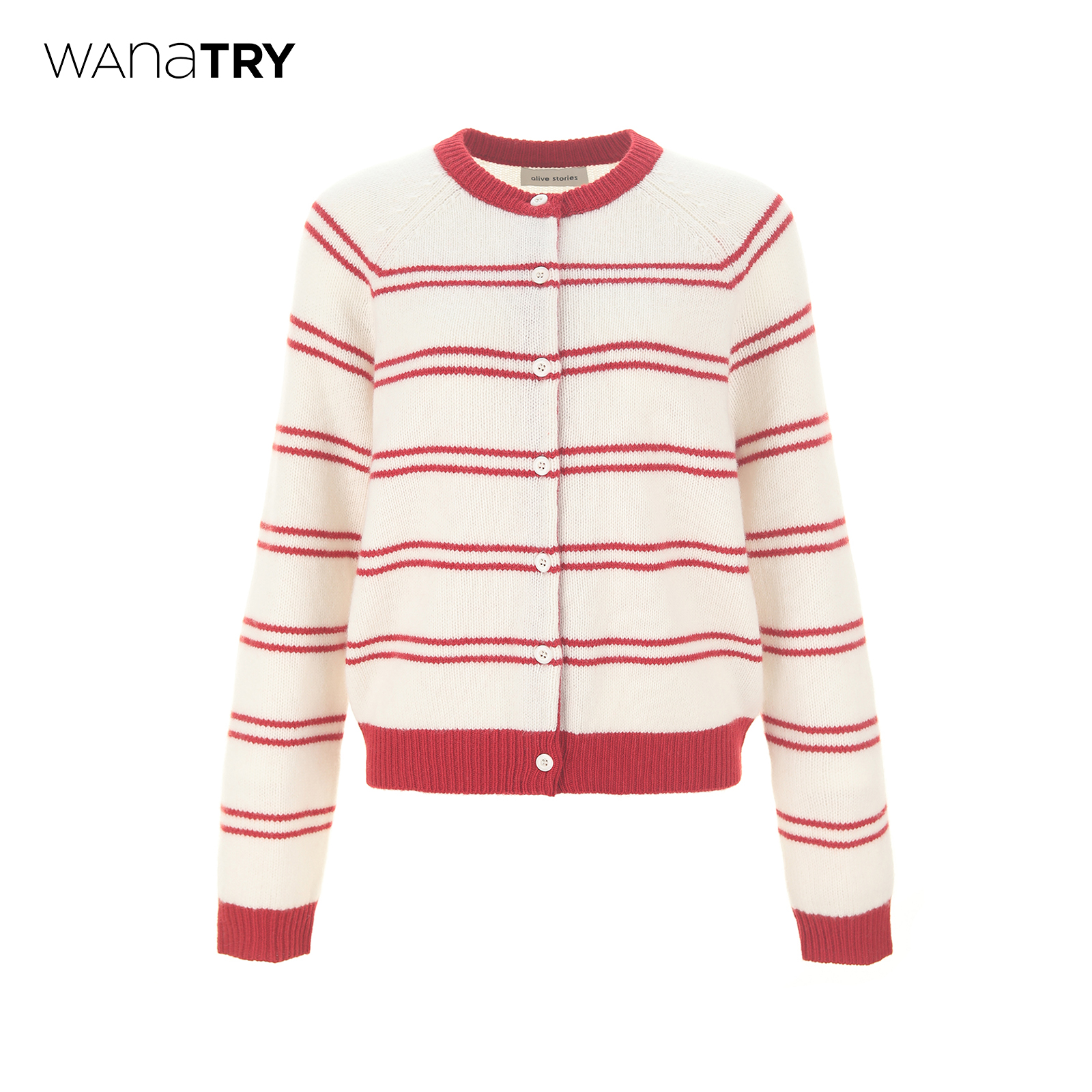 wanatry羊毛韩系拼色条纹开衫女