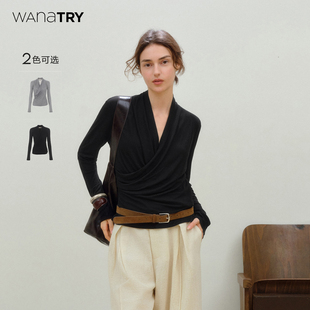 wana 韩系简约气质针织女 try天丝羊毛荡领纸片人毛衣2025早秋新品