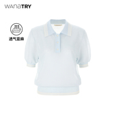wana 海盐蓝氧气感polo针织T恤 新品 try轻薄亚麻针织短袖 2025夏季
