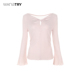 wana 粉紫色气质上衣女 2025秋冬新品 try天丝羊毛纽结微喇袖 打底衫