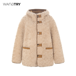 wana 毛毛上衣女 try100%绵羊毛正反两穿复合皮毛一体外套25冬新品