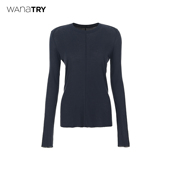 wana 藏青色韩系休闲上衣女 新品 try100%棉纸片人长袖 T恤26春季