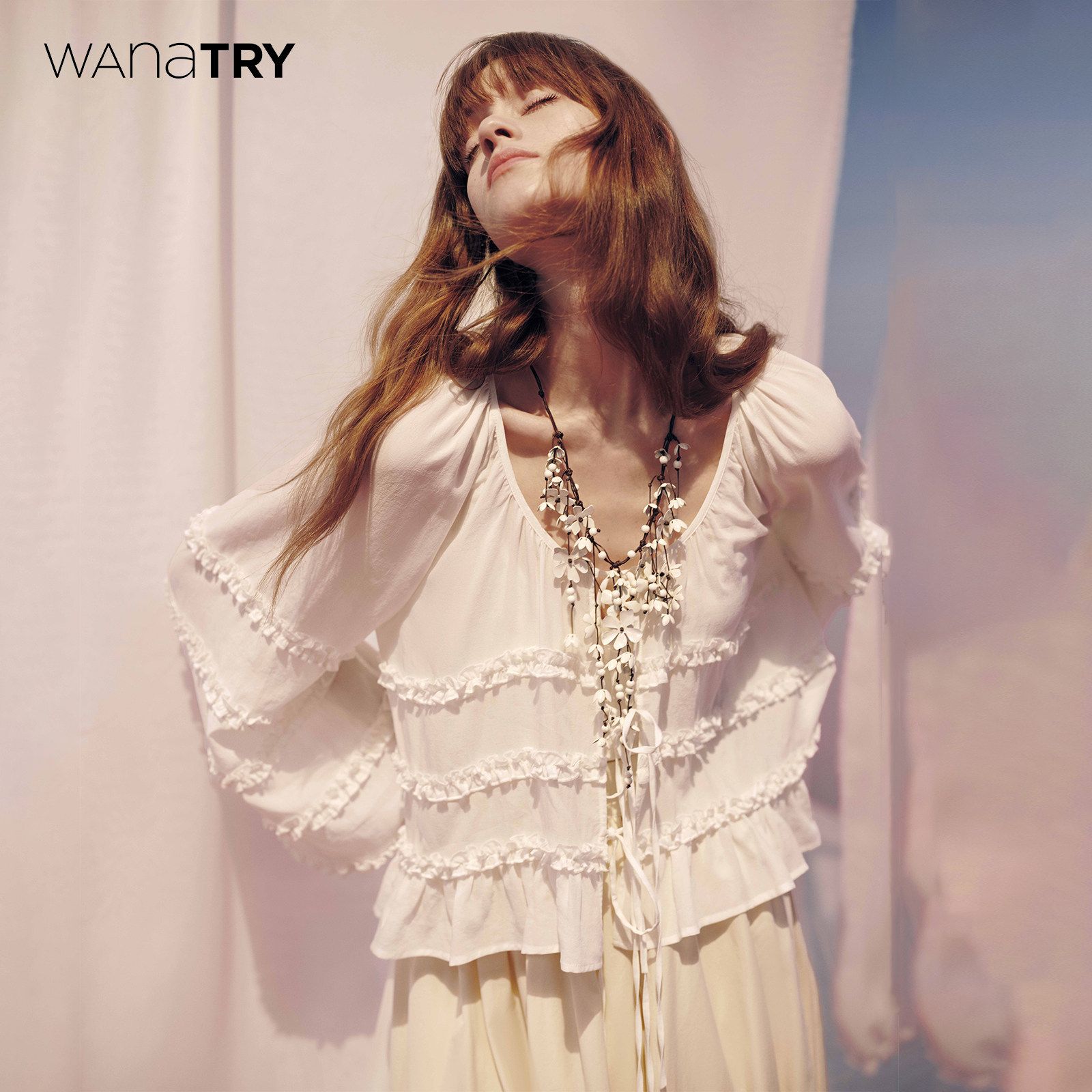 wana try木耳花边装饰甜美衬衫2025新品奶白色可爱风系带开衫女,女装/女士精品,蕾丝衫/雪纺衫,淘宝优惠券,粉丝福利购,淘宝优惠卷