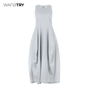 wana 蓝色休闲百搭连衣裙女 try韩系简约拼接设计连衣裙2025夏新品