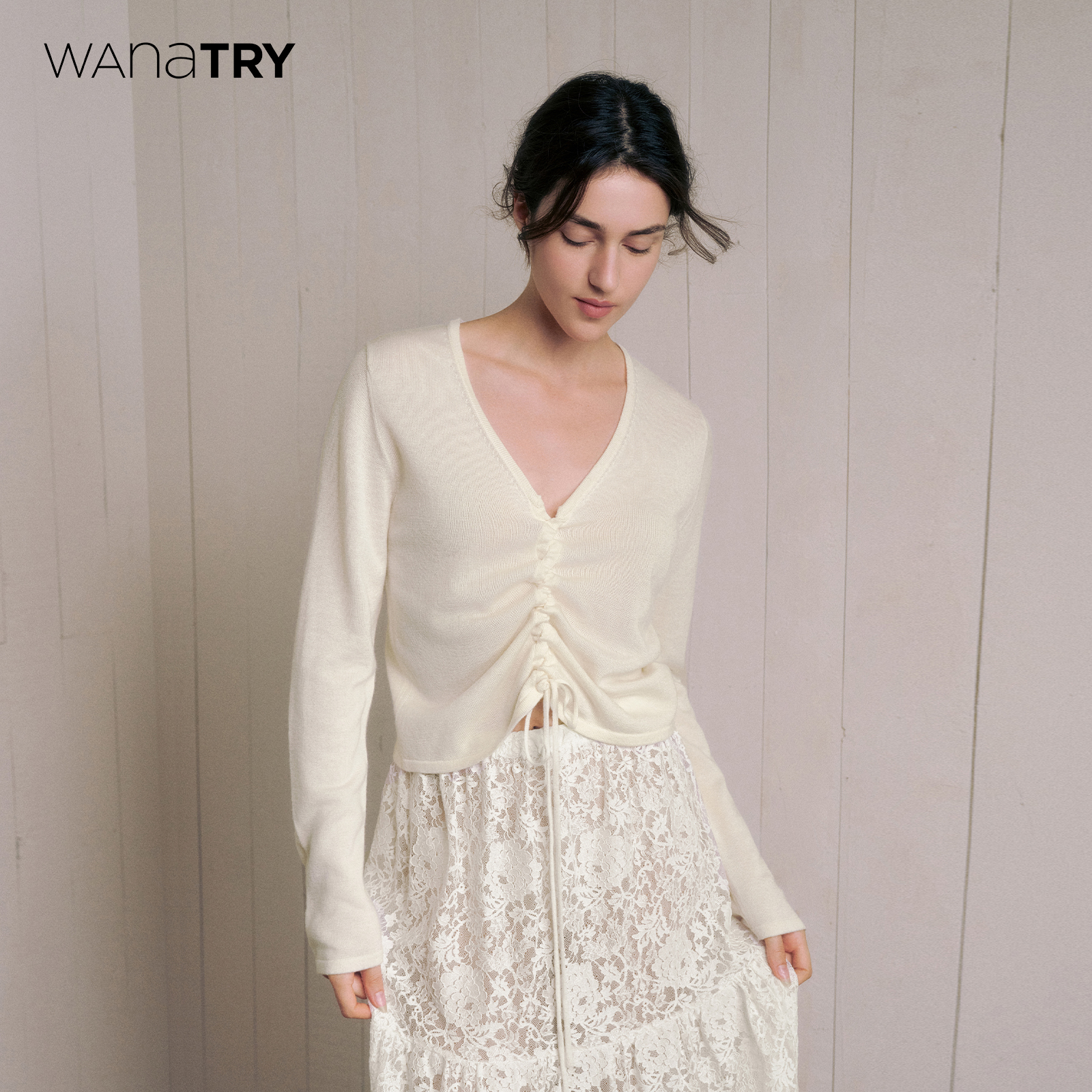 wanatry羊毛抽绳设计感针织上衣