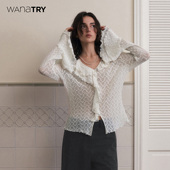 明星同款 wana try韩系风荷叶花边领薄开衫 25早秋新品 休闲上衣