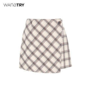 米咖时髦休闲半裙 新品 wana try纯棉格纹拼接设计感A字短裙25秋季