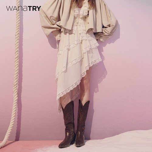 wanatry蕾丝不对称流浪风半裙女