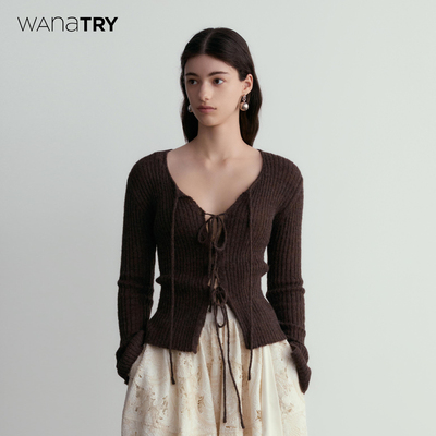 wanatry韩系简约百搭系带针织衫