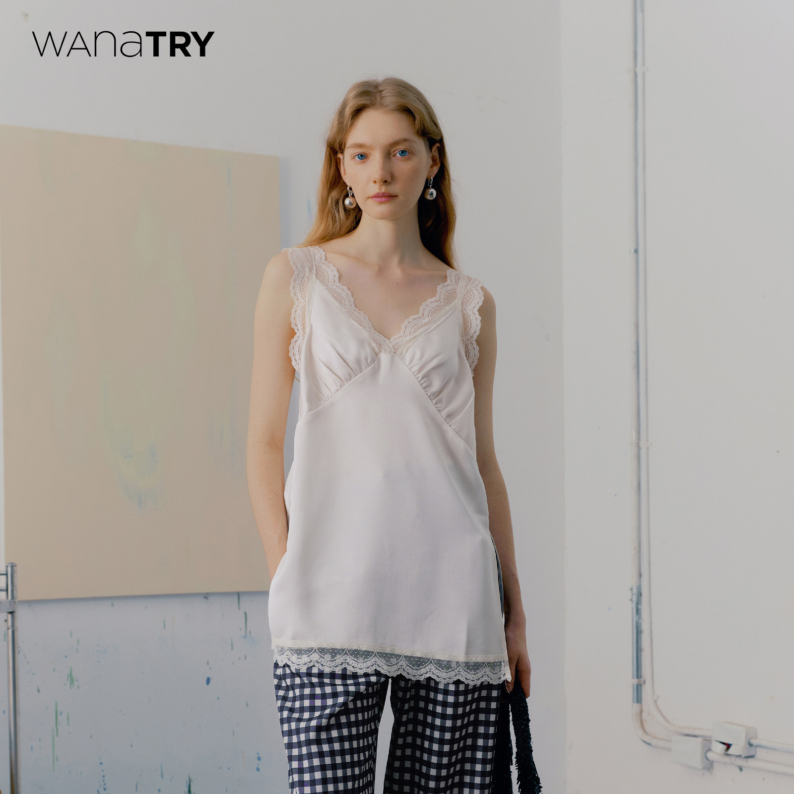 wana try蕾丝拼接V领法式吊带背心夏季新款韩式简约风百搭背心女,女装/女士精品,背心吊带,淘宝优惠券,粉丝福利购,淘宝优惠卷
