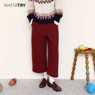 try厚款 磨毛裤 九分裤 复古酒红休闲裤 wana 25冬新品 女 明星同款