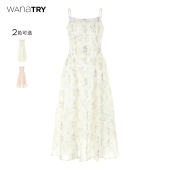柔美风压褶碎花连衣裙夏新款 try法式 wana 吊带长裙女 明星同款