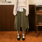 新品 wana try不规则设计感百褶裙2026春季 牛油果绿休闲百搭半裙女