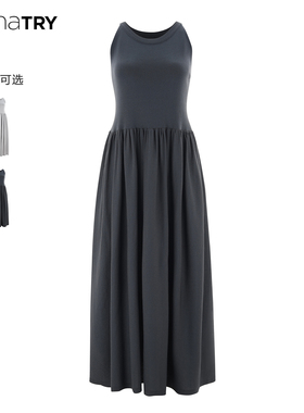 en pleine floraison 针织连衣裙气质女神范拼接无袖修身吊带长裙