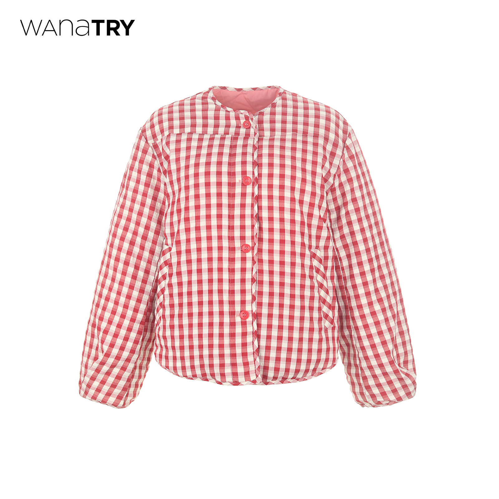 wanatry超轻90白鸭绒格纹外套女