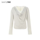 wana 浅灰色简约休闲上衣女 新品 try天丝荡领两件套长袖 2025夏季