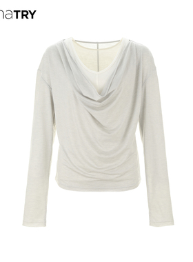 wana try天丝荡领两件套长袖2025夏季新品浅灰色简约休闲上衣女