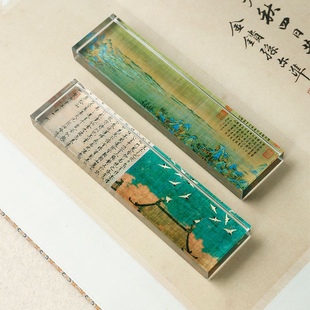 创意水晶玻璃镇纸压书神器镇尺书法装饰摆件压纸石瑞鹤图文房四宝