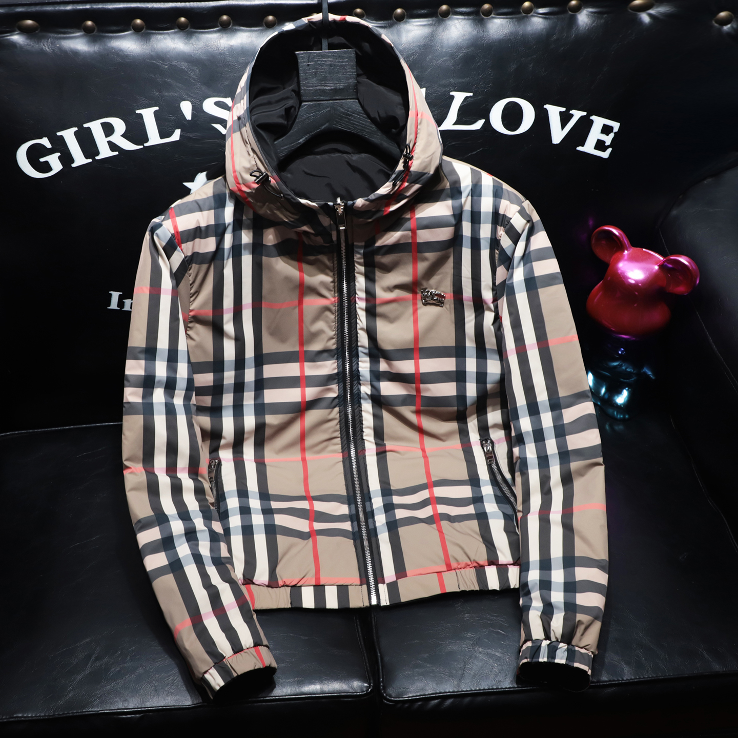 双面穿冬季新款男士连帽格子羽绒棉棉服休闲外套D316-2388-P185，男装棉衣，电商D316