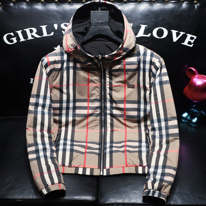 双面穿冬季新款男士连帽格子羽绒棉棉服休闲外套D316-2388-P185,男装棉衣,电商D316