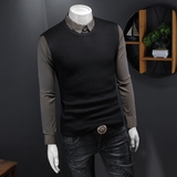 高端时尚男士商务帅气假两件拼接毛衣假两件打底衫M019-P105，男装针织衫/毛衣，电商D316