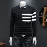 2025秋冬新款衬衫领加厚保暖羊毛衫撞色长袖男打底衫8203-P105，男装针织衫/毛衣，电商D316