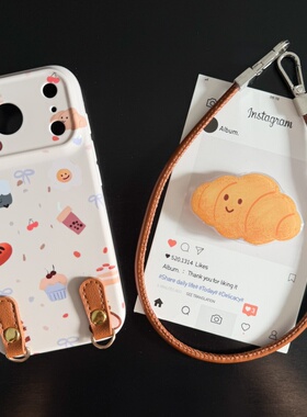 可爱牛角包适用苹果17promax菲林手机壳iPhone16全包软壳华为P80小米VIVOX300荣耀一加OPPO韩版ins风保护套