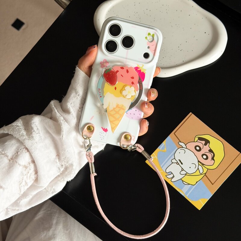 草莓冰淇淋适用苹果17promax菲林手机壳iPhone16全包软壳华为P90简约防护小米VIVO可爱个性荣耀一加OPPO三星