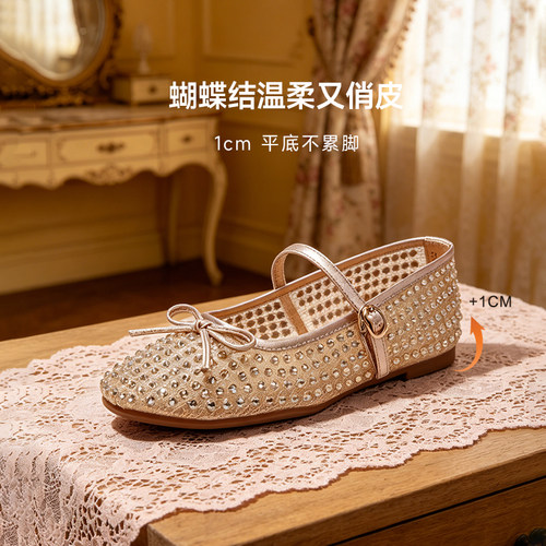 夏季新款水钻蝴蝶结玛丽珍女鞋