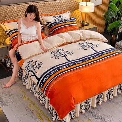 秋冬新款加厚保暖牛奶绒四件套双面加绒被套床单床裙式珊瑚绒套件