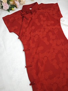 【红红】落萦红色旗袍古法全开襟平裁无省订婚敬酒领证礼服连衣裙