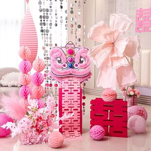 狮子头结婚装饰婚房客厅卧室布置摆件订婚新娘晨袍拍照道具背景墙