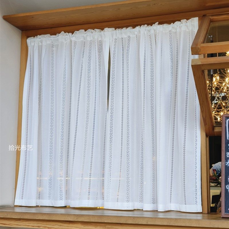拾光韩式纱帘飘窗窗帘卧室客厅阳台小窗户短门帘镂空隔热防晒白纱