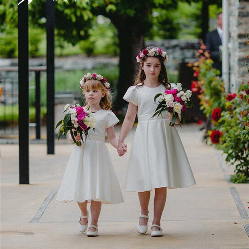 2023新款高端婚礼花童公主裙儿童白色钢琴演出服女合唱团表演缎面,童装/婴儿装/亲子装,儿童礼服,淘宝优惠券,粉丝福利购,淘宝优惠卷