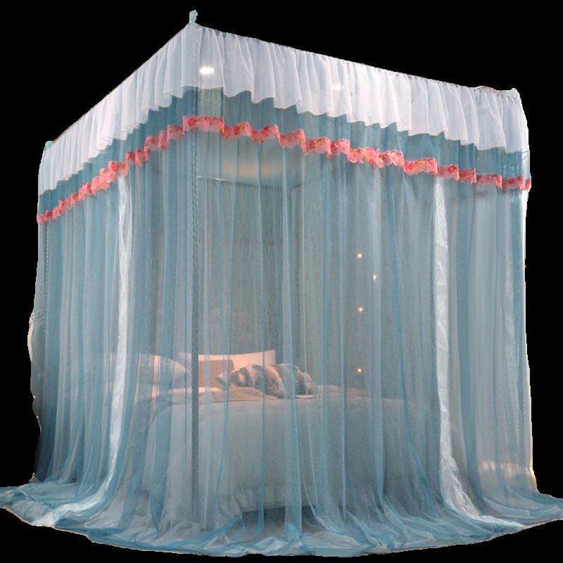 新款双层纱蚊帐家用公主风三开门宫廷卧室落地加密加厚不锈钢支架