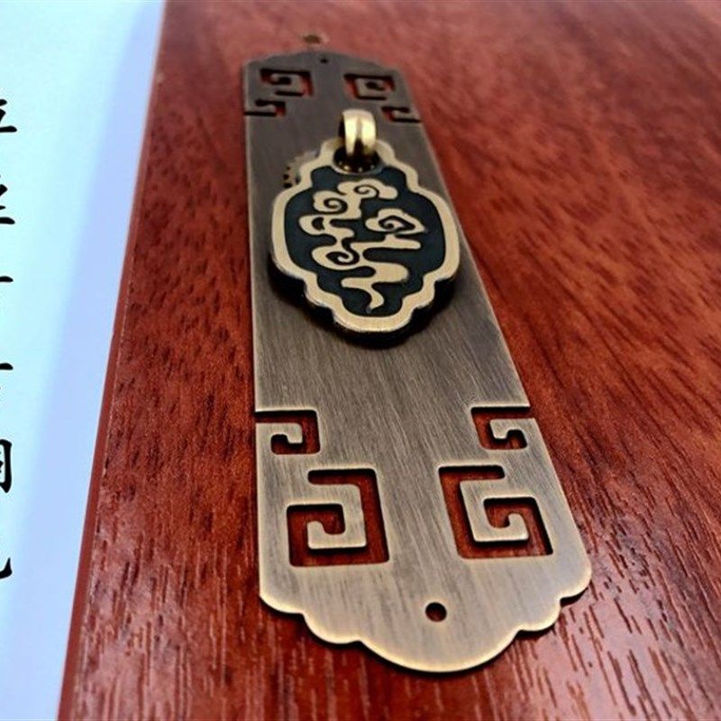中式仿古纯铜拉手衣柜门单孔铜拉手回纹立式直条铜把手圆环拉手