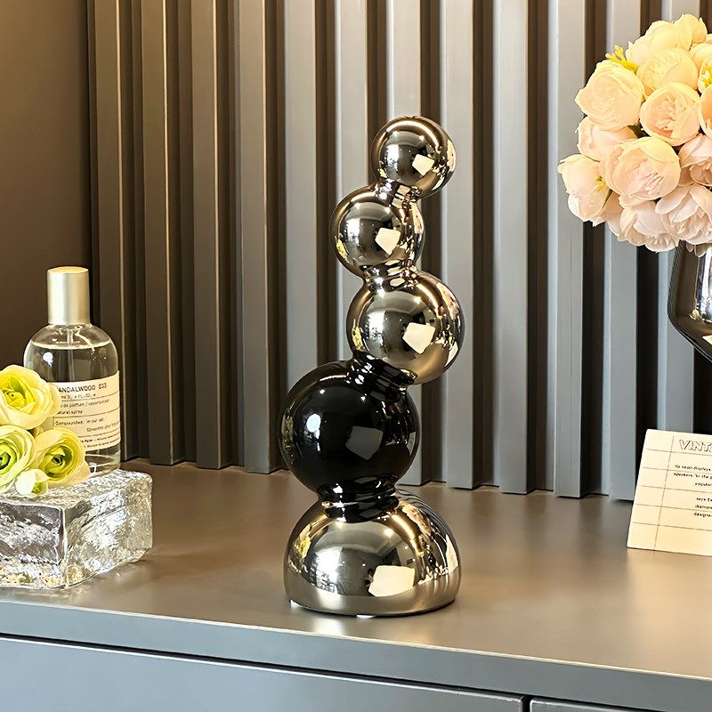 轻奢家居软装饰品客厅电视柜酒柜玄关黑色高级感小众艺术圆球摆件,家居饰品,装饰摆件,淘宝优惠券,粉丝福利购,淘宝优惠卷