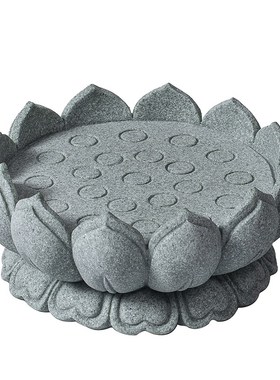青砂石圆形莲花底座石头工艺品摆件佛像增高坐台桌面新中式装饰品